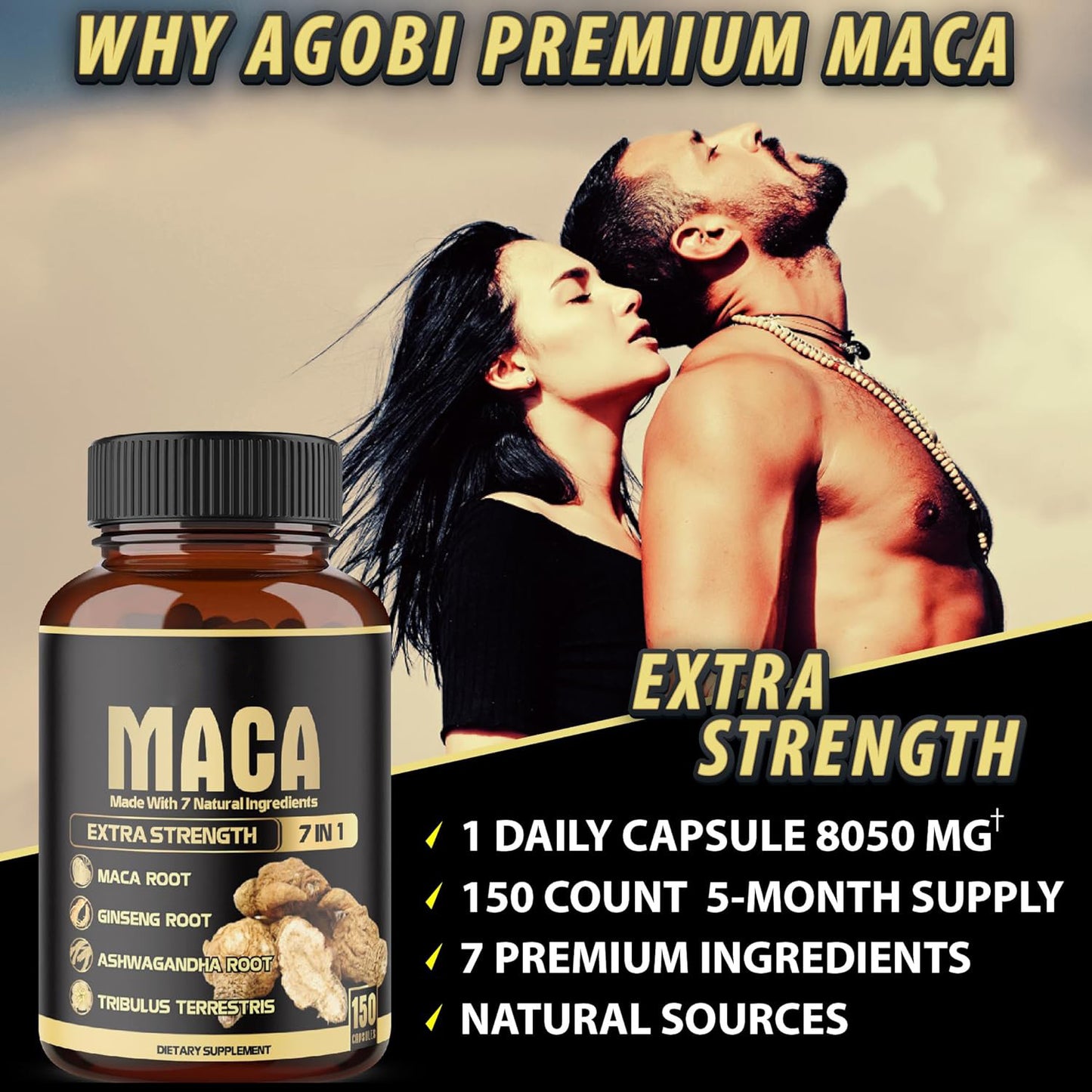 Maca Root Capsules – Black, Red & Yellow Maca Complex for Natural Energy & Vitality